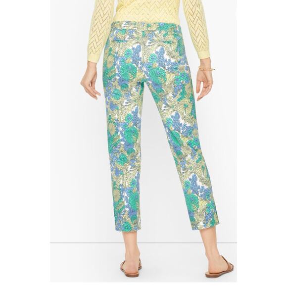 Talbots Perfect Crop Pants size 16 Green Blue Yellow Floral Print Capri NWT - Picture 2 of 12